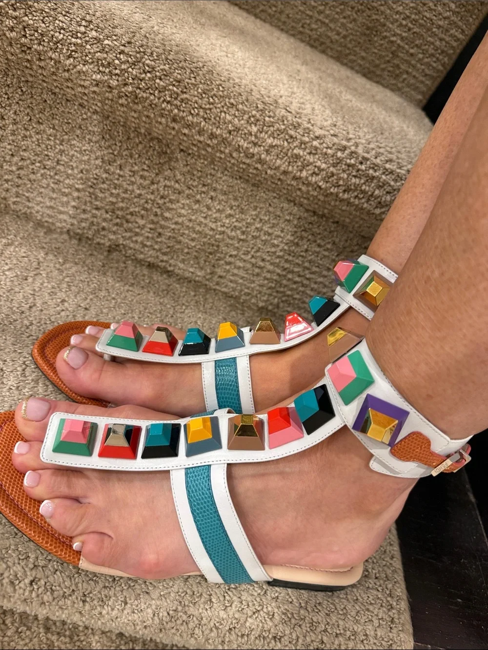 Fendi Multicolor Studded Sandals Size EU 37 Colorfull Vacation Summertime